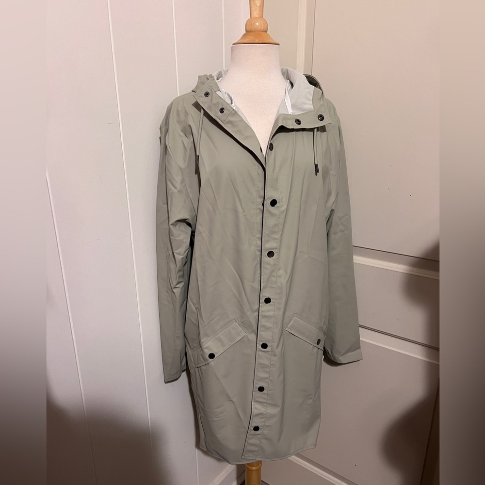 Rains $125‎ Long Rain Jacket Coat Cement Gray Medium New Unisex Style 12020